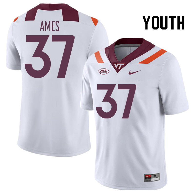 Youth #37 Davion Ames Virginia Tech Hokies College Football Jerseys Stitched Sale-White - Click Image to Close